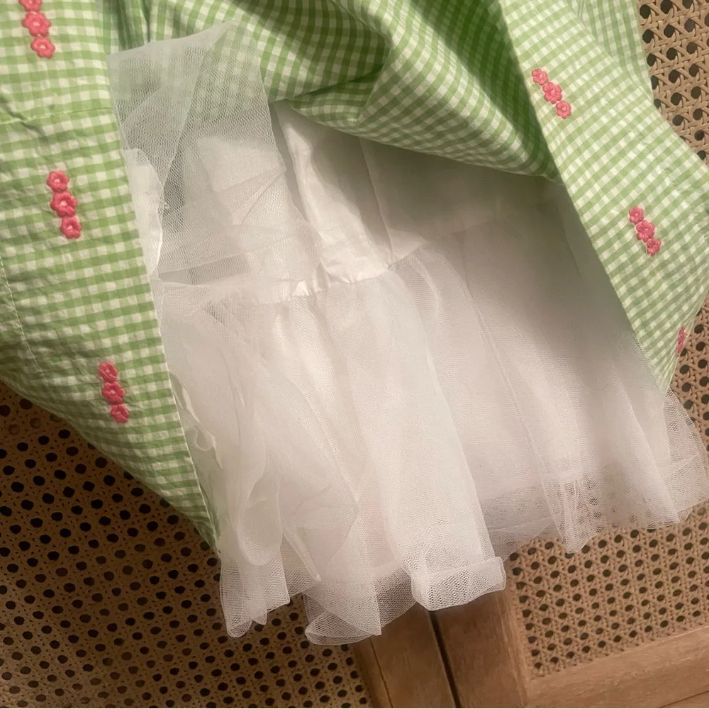 Gymboree  Girls Size 7 Green Gingham Smocked Dress Easter
